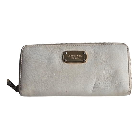 Michael Kors Wallet Womens White Gold Zip Around Logo Good Condition Flaw - Picture 3 of 13